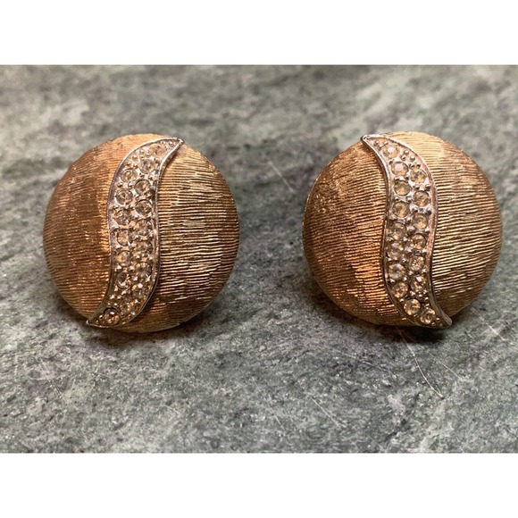 Vintage CARNEGIE deco Style Pave Gold-tone Clip On Earrings - Picture 1 of 16